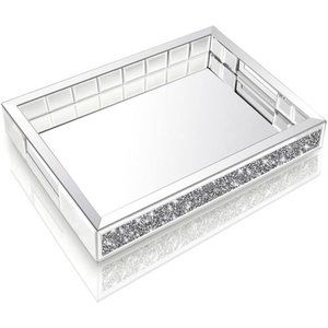 Mirror Jewelry Organizer fits Dresser Bedroom,Crushed Diamond Bathroom Tray